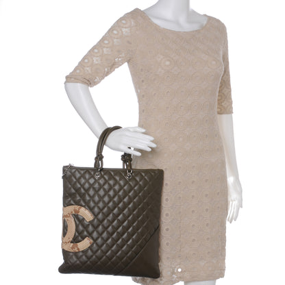 Chanel Calfskin Python Quilted Cambon Flat Tote Khaki 1 of 7