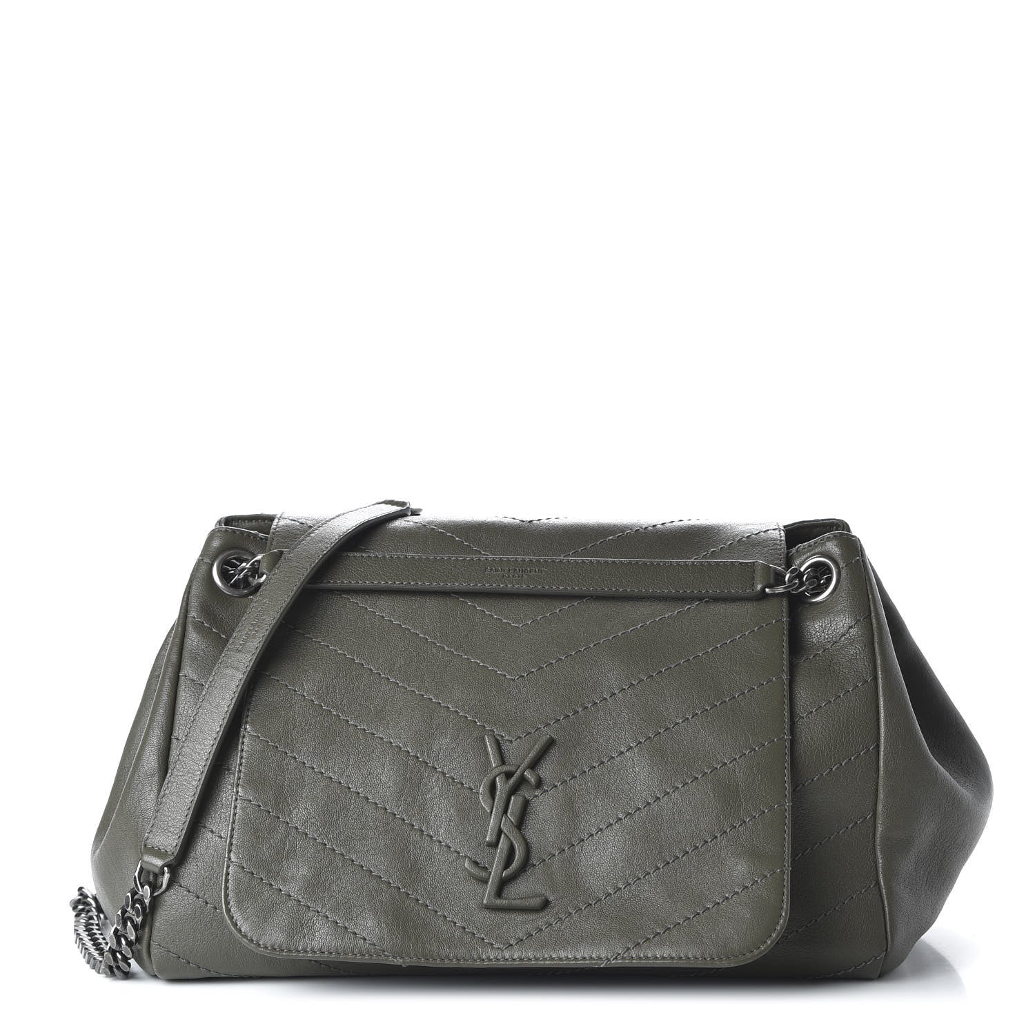 Saint Laurent Vintage Calfskin Chevron Monogram Medium Nolita Olive Green 1 of 9