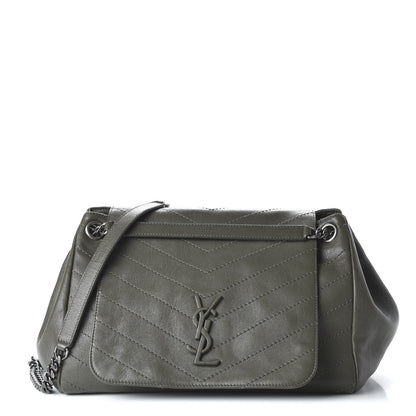 Saint Laurent Vintage Calfskin Chevron Monogram Medium Nolita Olive Green 1 of 9