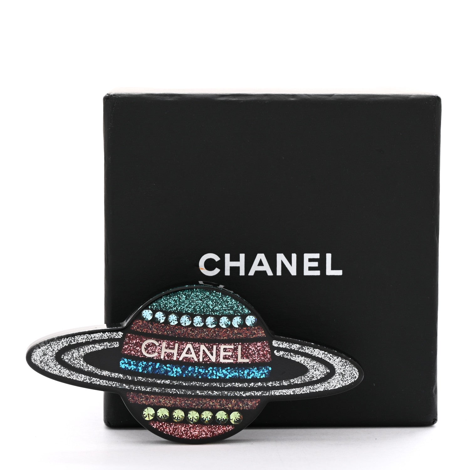 Chanel Glittered Resin Strass Planet Brooch Silver Blue Pink 4 of 4