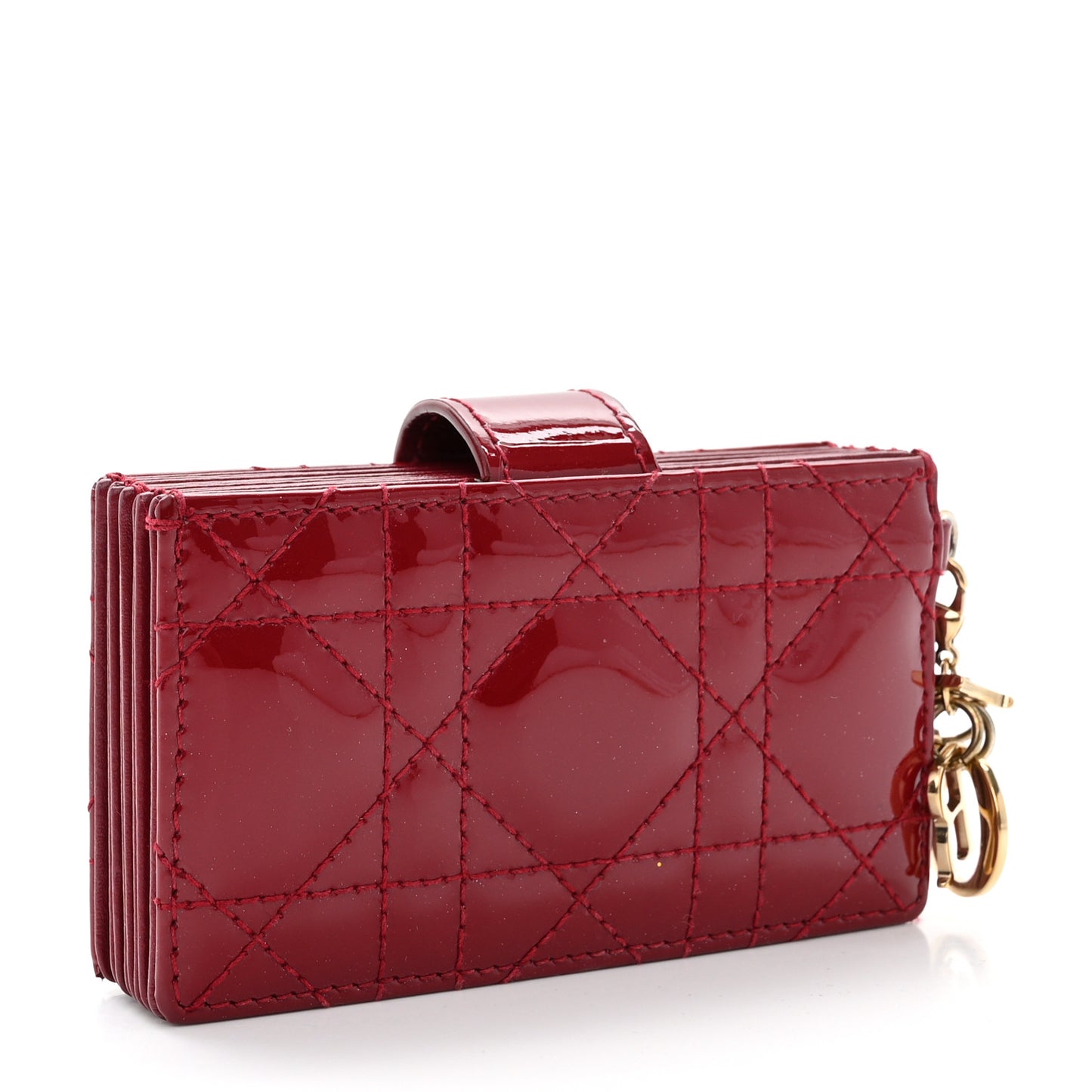 CHRISTIAN DIOR Patent Cannage Lady Dior 5-Gusset Card Holder Scarlet