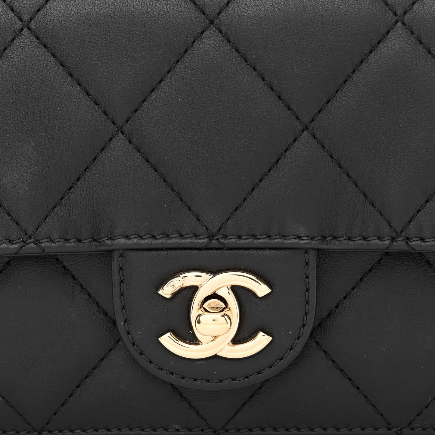 Calfskin Quilted Small Top Handle Flap Black