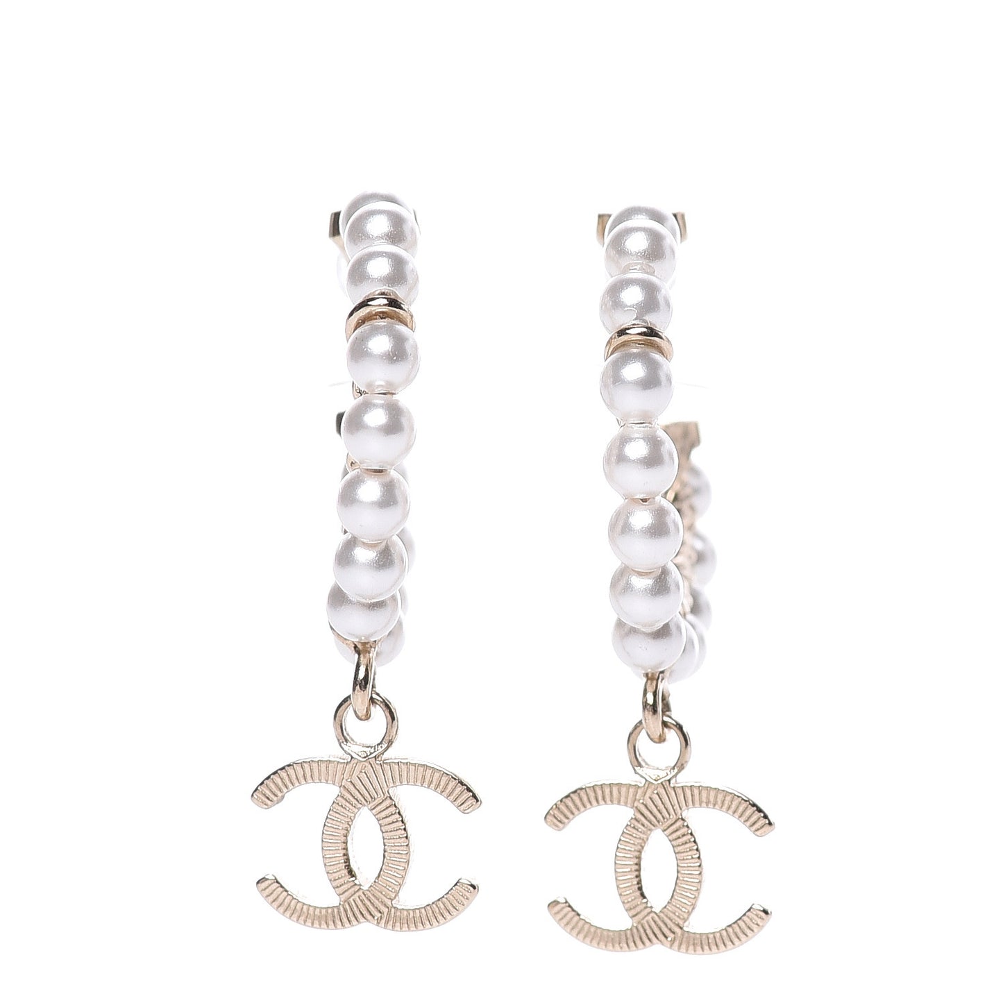 Pearl Charms CC Hoop Earrings Gold