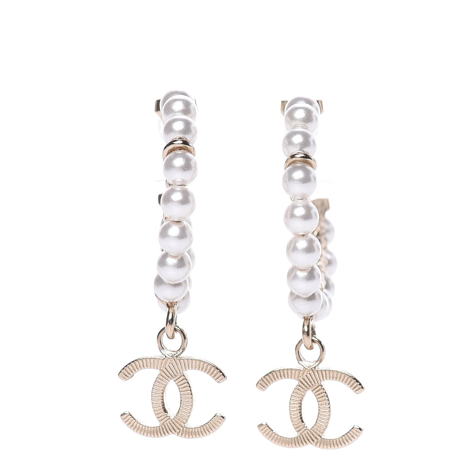 Chanel Pearl Charms CC Hoop Earrings Gold 1 of 5