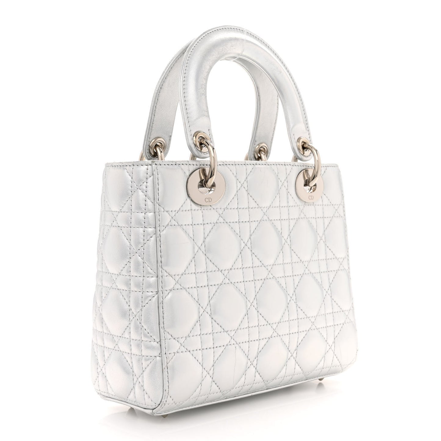 Metallic Lambskin Cannage Small My ABCDior Lady Dior Silver