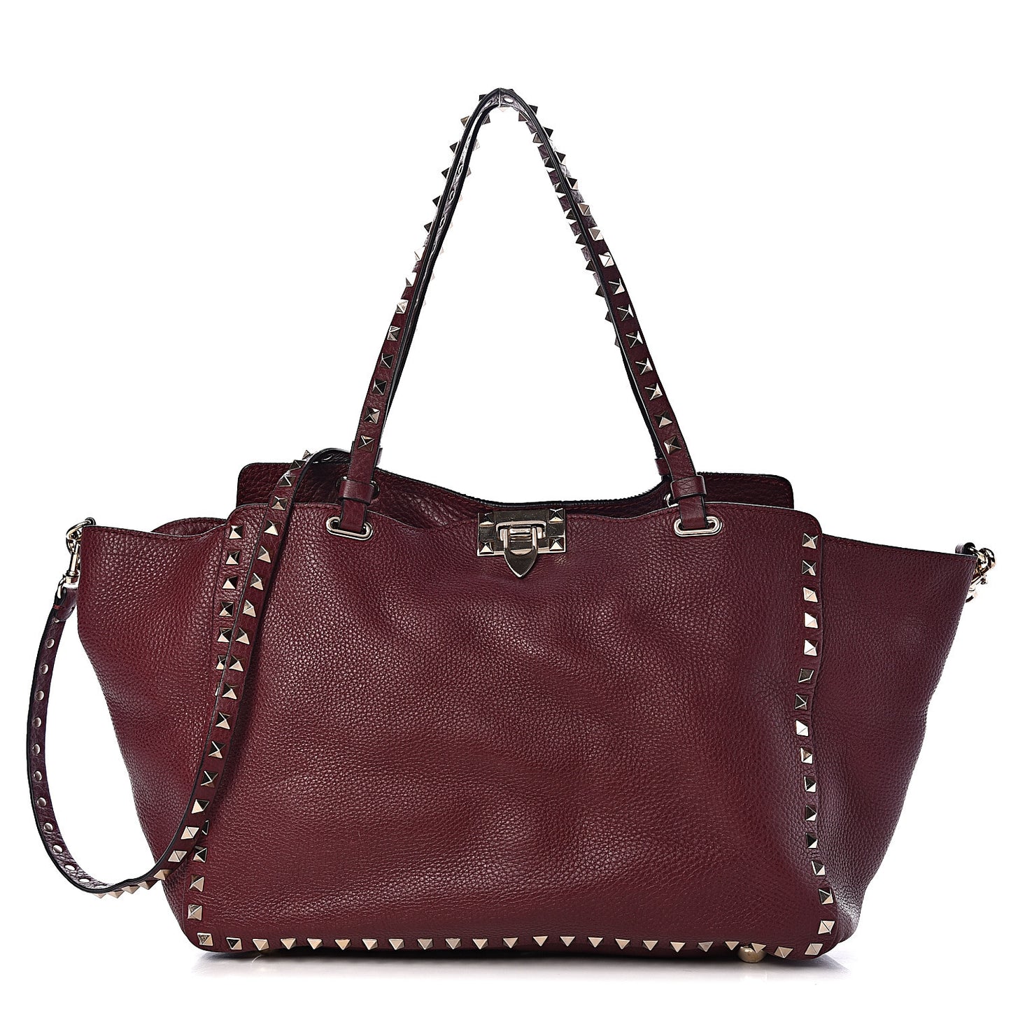 Pebbled Calfskin Medium Rockstud Tote Cremisi