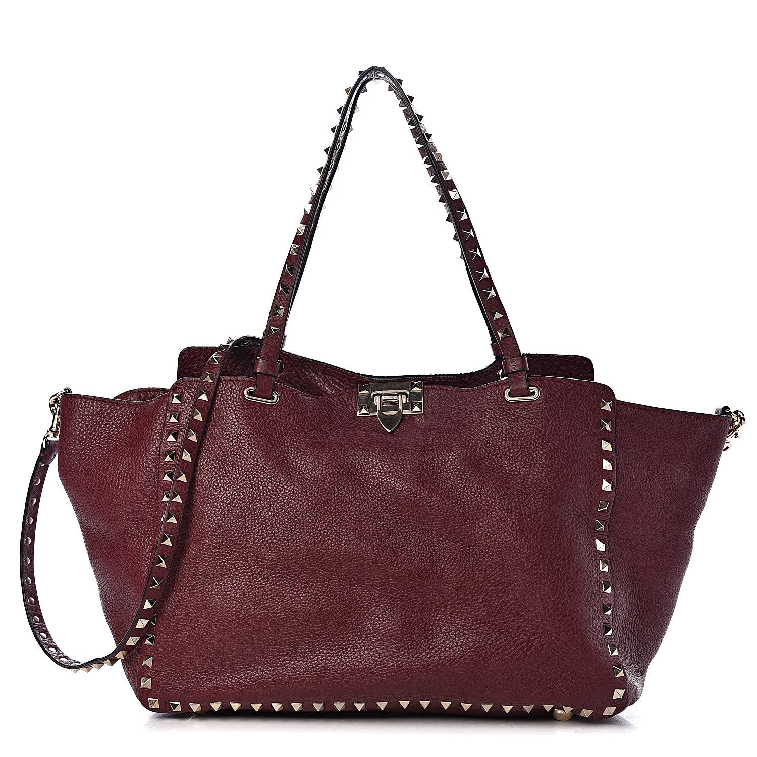 Valentino Garavani Pebbled Calfskin Medium Rockstud Tote Cremisi 1 of 14