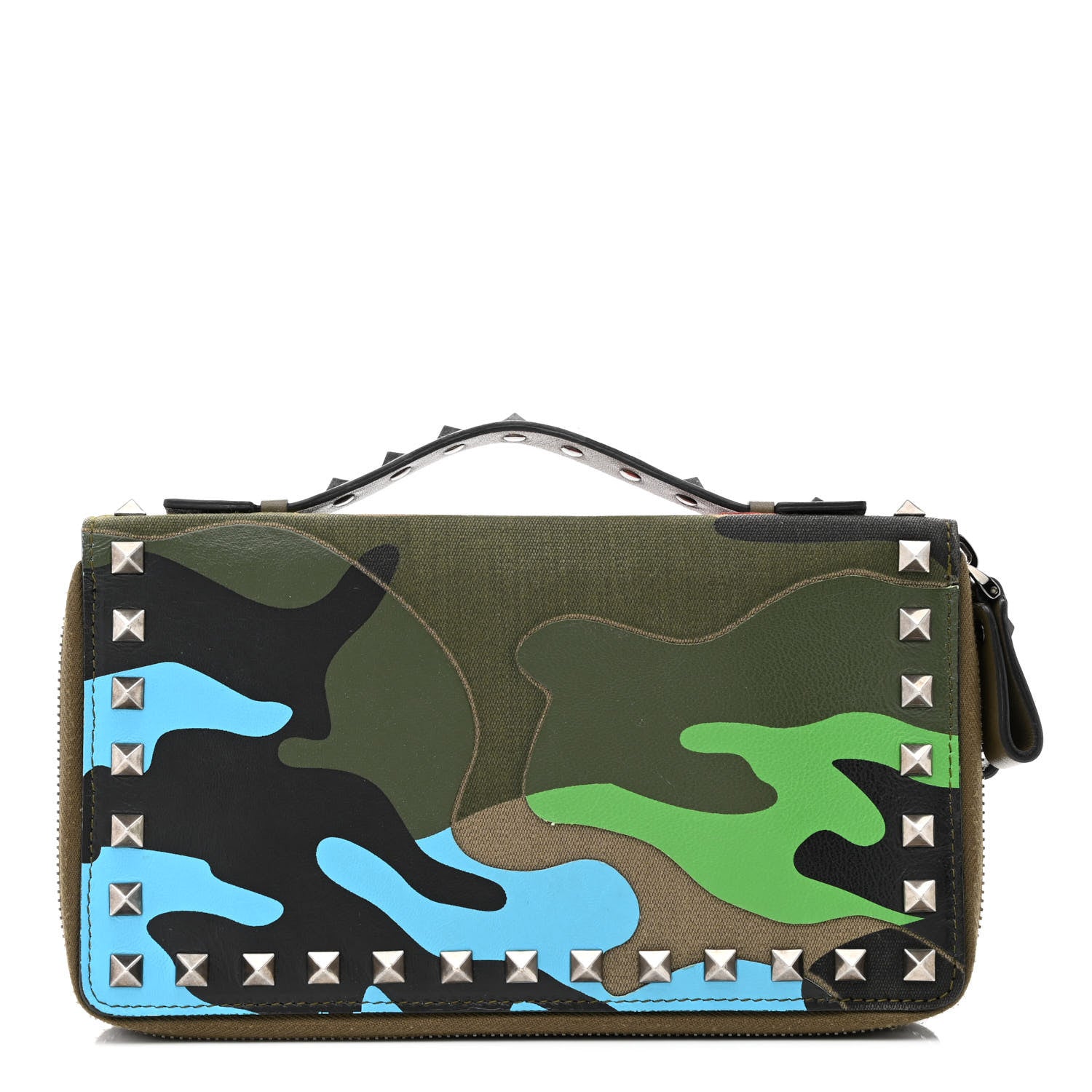 Valentino Garavani Nappa Canvas Camouflage Rockstud Top Handle Travel Wallet Multicolor 1 of 11