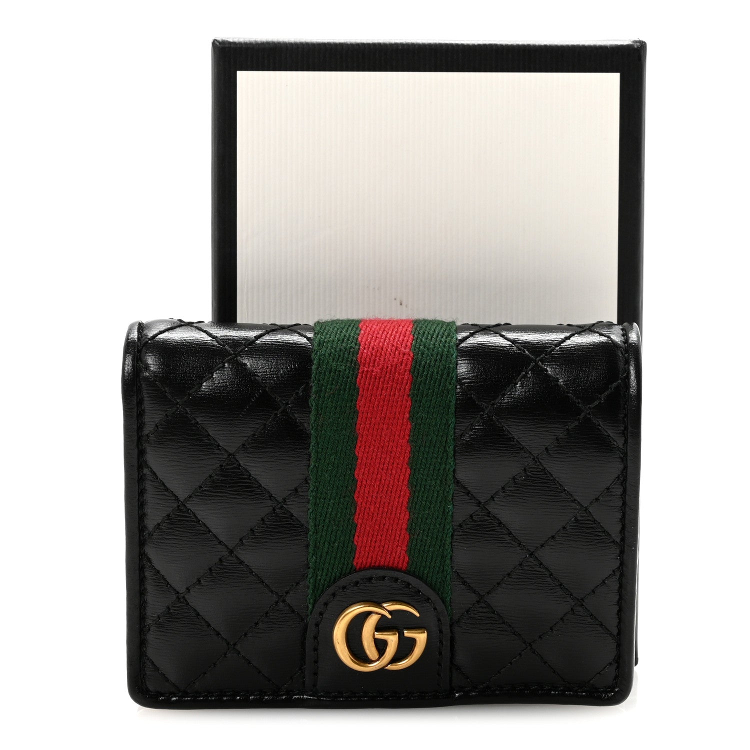 Gucci Calfskin Web Trapuntata GG Marmont Card Case Wallet Black 8 of 8