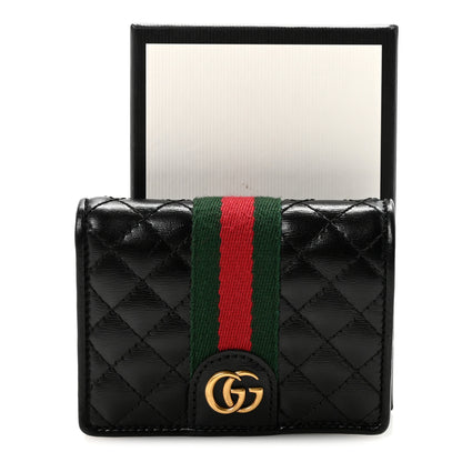 Gucci Calfskin Web Trapuntata GG Marmont Card Case Wallet Black 8 of 8