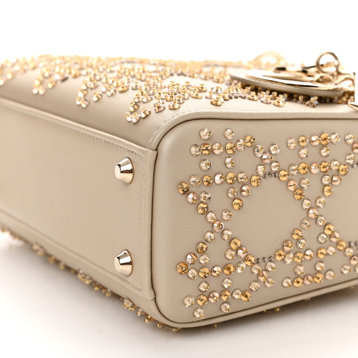 Metallic Lambskin Crystal Cannage Mini Lady Dior Platinum