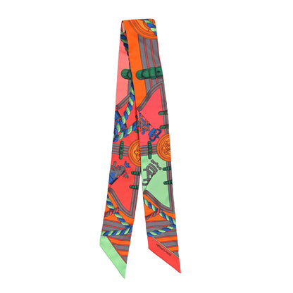 Hermes Silk Grande Tenue Twilly Vert Orange Corail 2 of 3