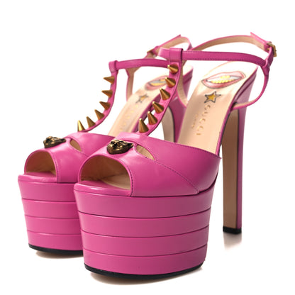 Gucci Malaga Kid Angel T-Strap Platform High Heel Sandals 37.5 Rododendro 3 of 7