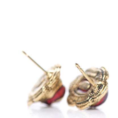Chanel Resin CC Earrings Dark Red Gold 2 of 3