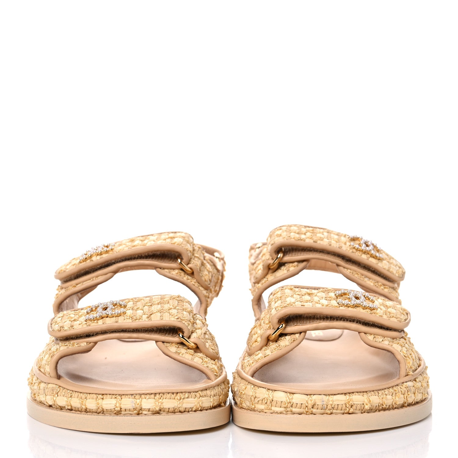 Chanel Braided Fabric Velcro Dad Sandals 36.5 Beige 2 of 12