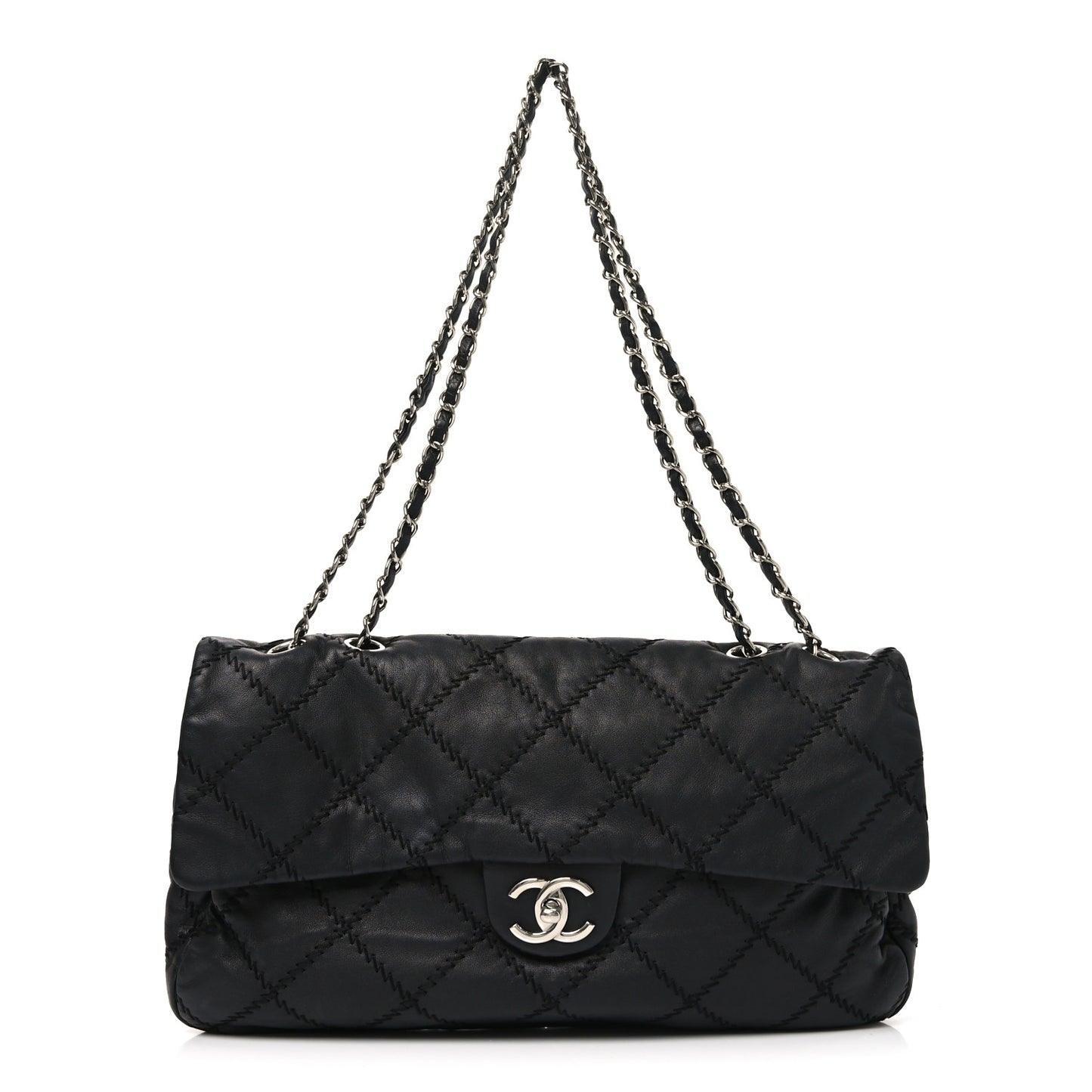 Lambskin Ultimate Stitch Maxi Flap Black