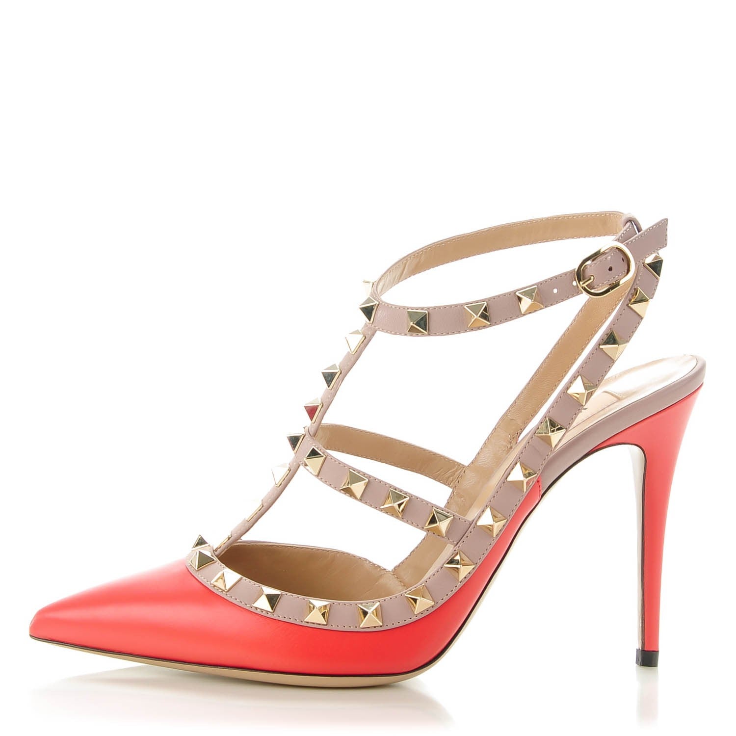 Valentino Garavani Calfskin Nappa Rockstud Ankle Strap 100mm Pumps 38.5 Deep Coral Poudre 1 of 7