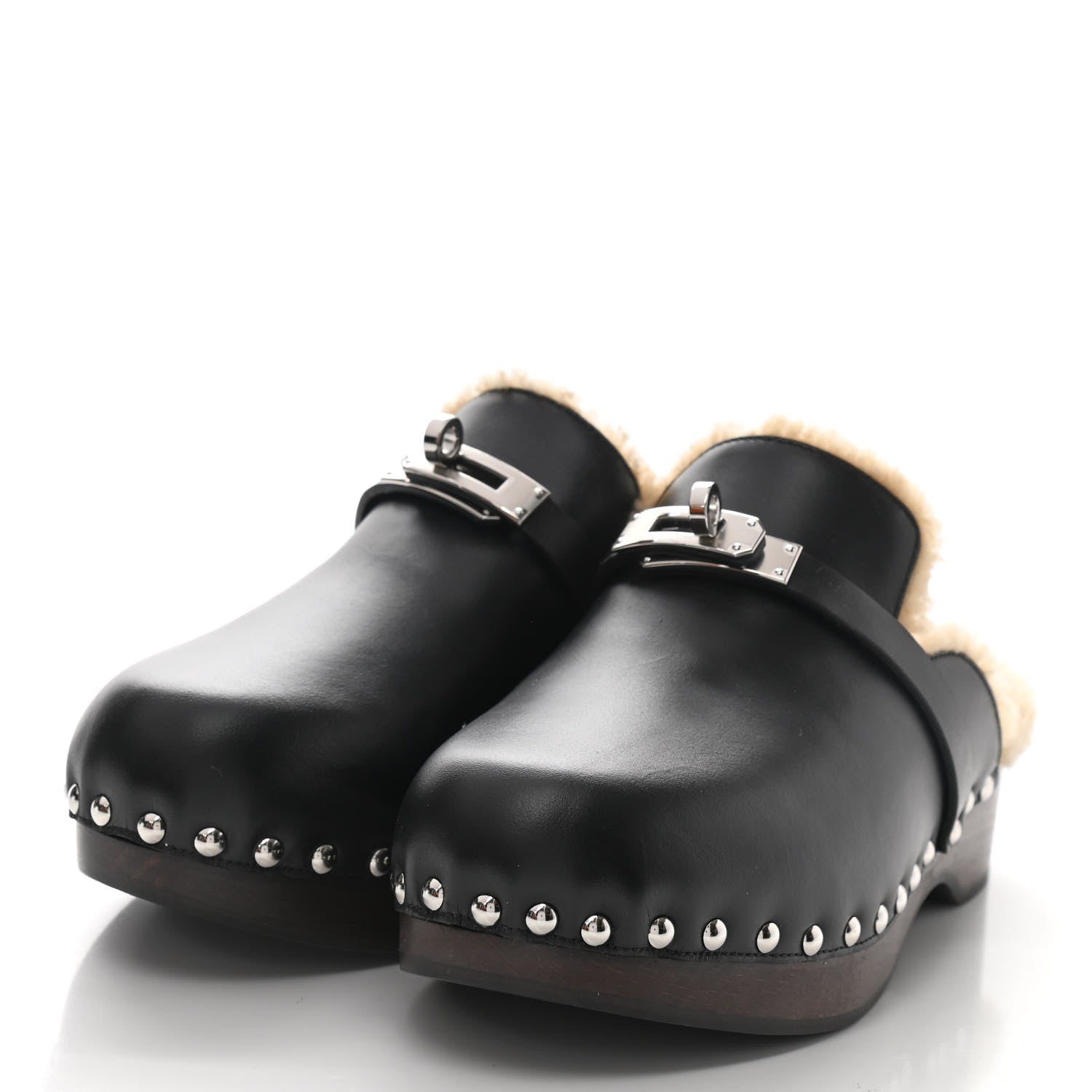 Hermes Calfskin Woolskin Carlotta Mules 36 Black 3 of 9