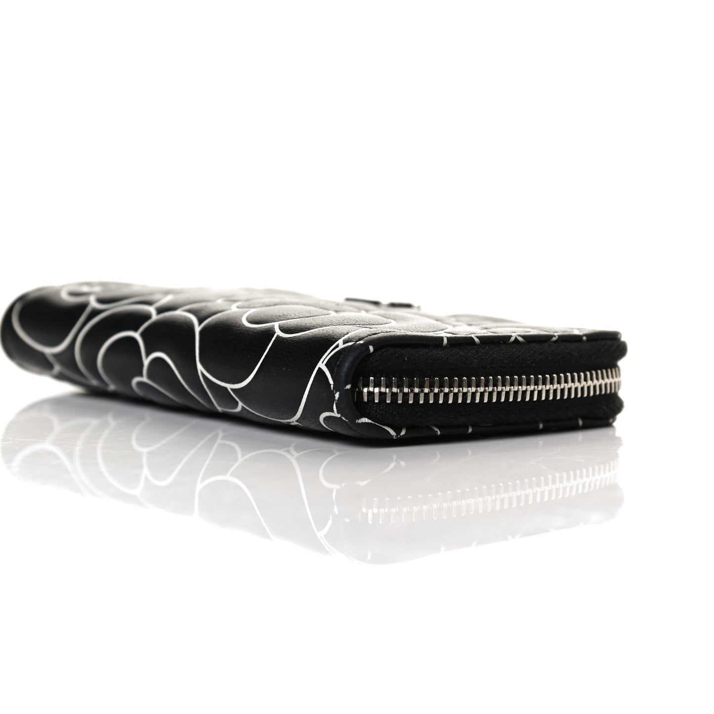 Lambskin Camellia Embossed Key Holder Case Black White