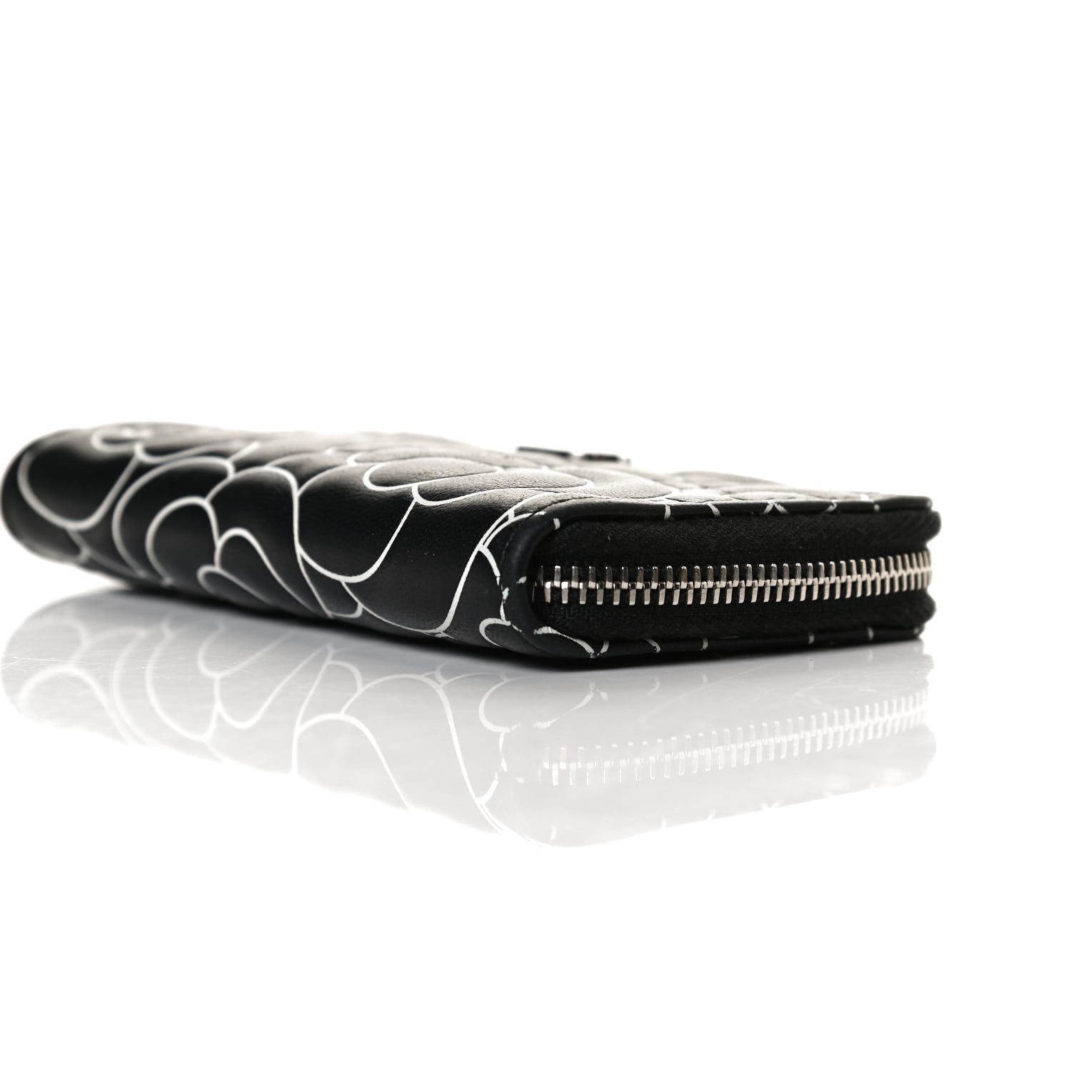 Chanel Lambskin Camellia Embossed Key Holder Case Black White 7 of 8
