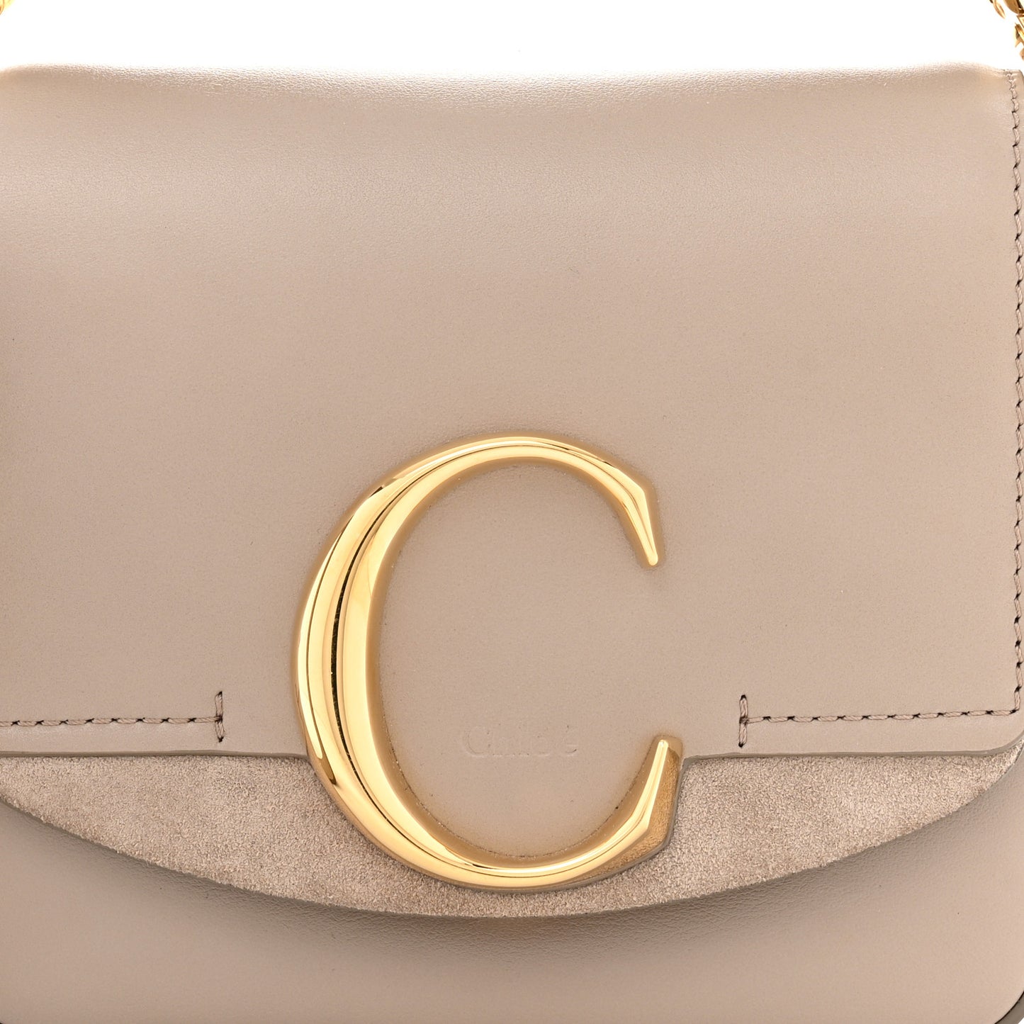 Shiny Calfskin Suede Mini C Double Carry Motty Grey