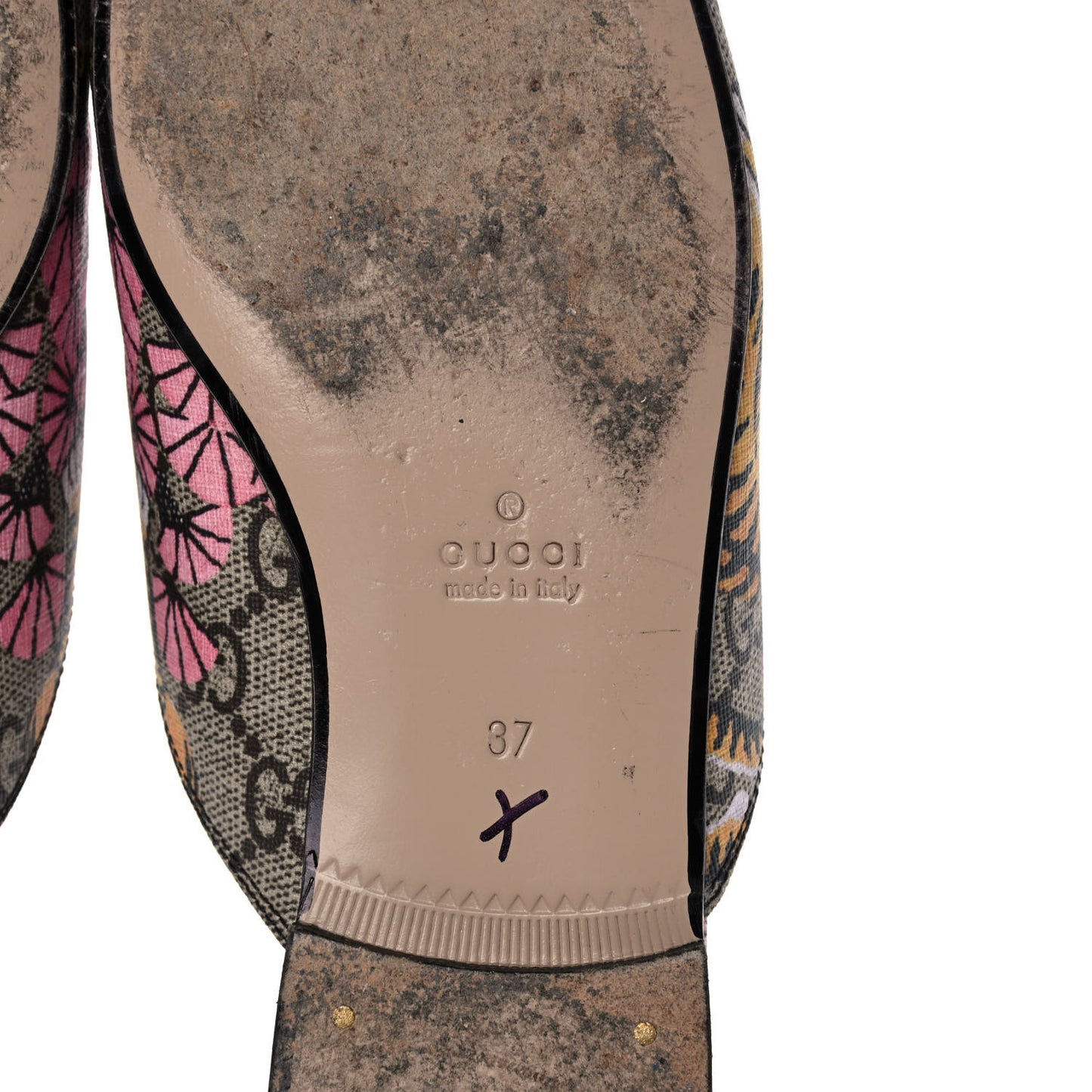 GG Supreme Monogram Bengal Womens Princetown Slippers 37 Beige Crop Pink