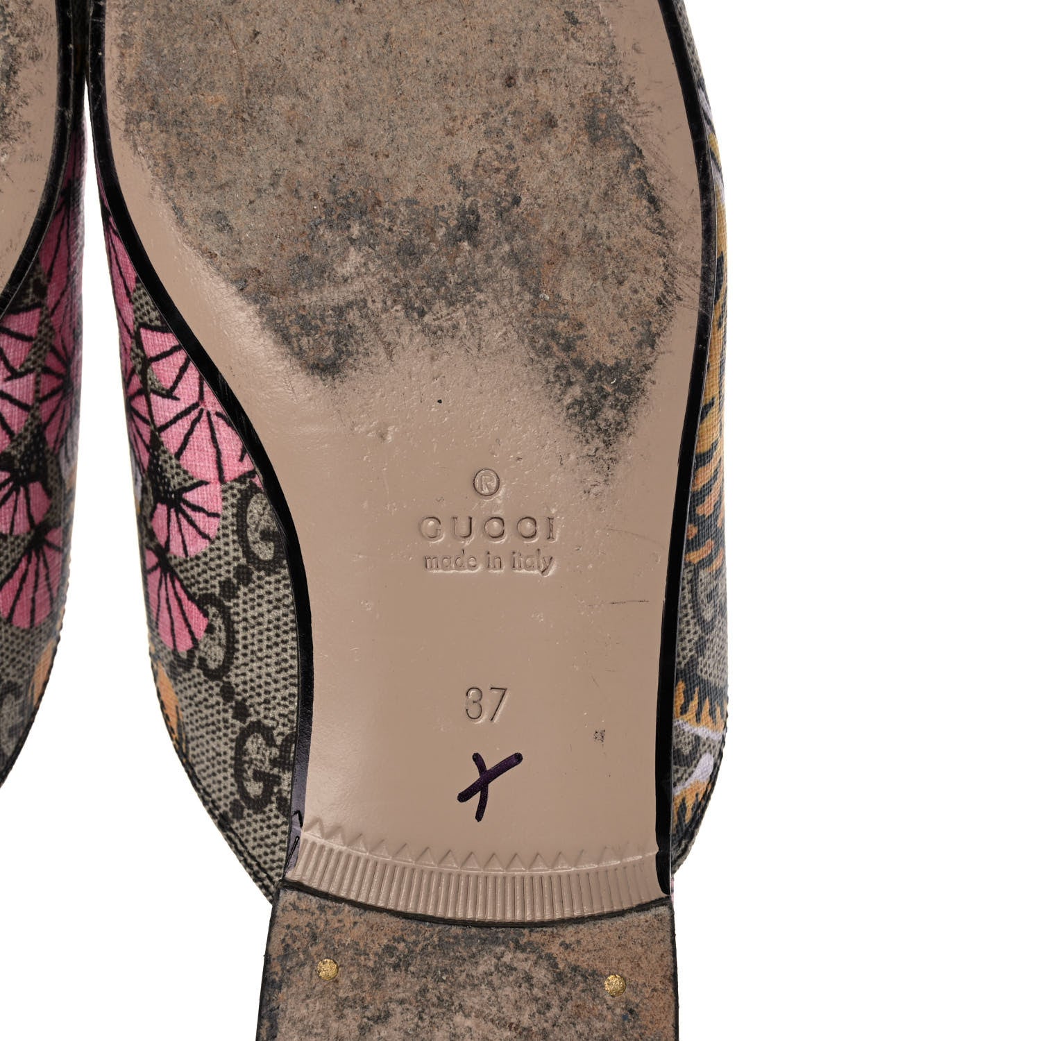 Gucci GG Supreme Monogram Bengal Womens Princetown Slippers 37 Beige Crop Pink 6 of 13