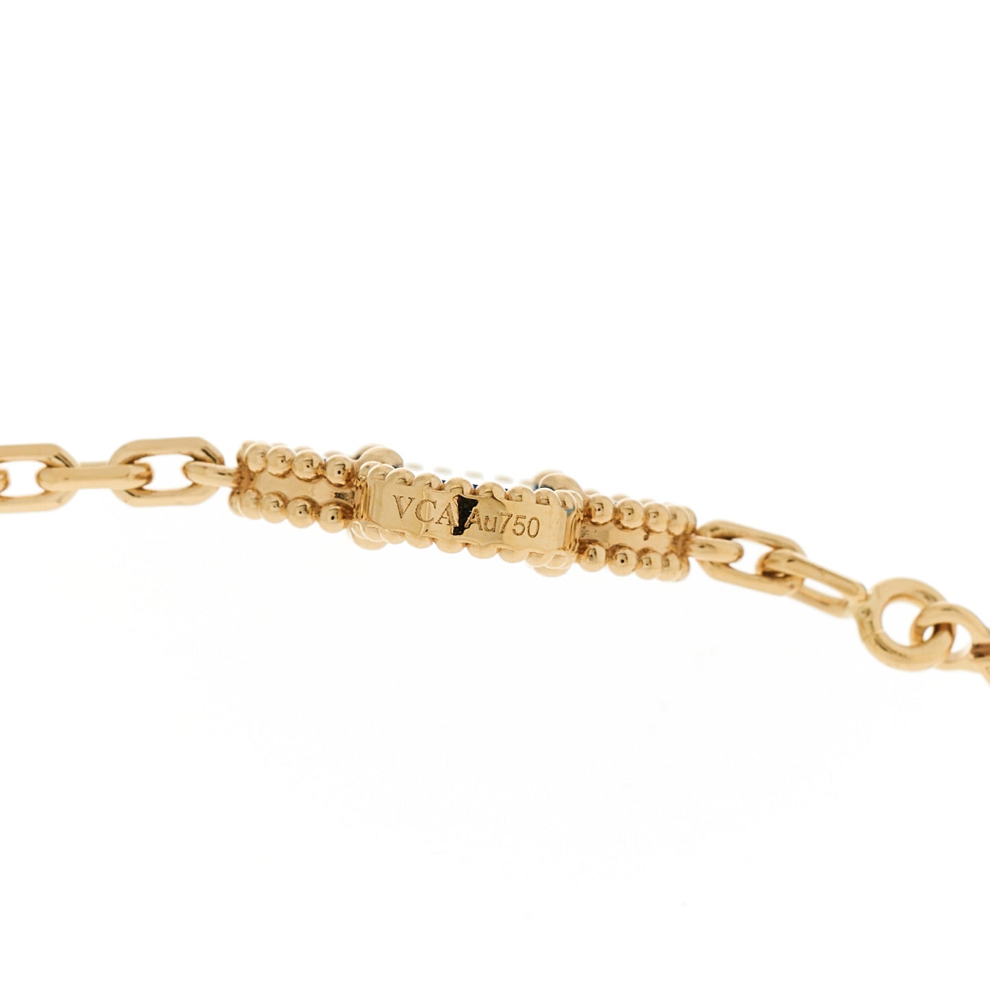 18K Yellow Gold Blue Agate 10 Motifs Vintage Alhambra Necklace