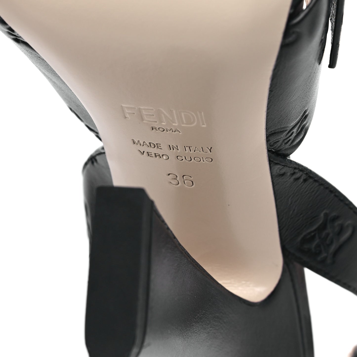 Calfskin Karligraphy Embossed Ffreedom Slingback Sandals 36 Black