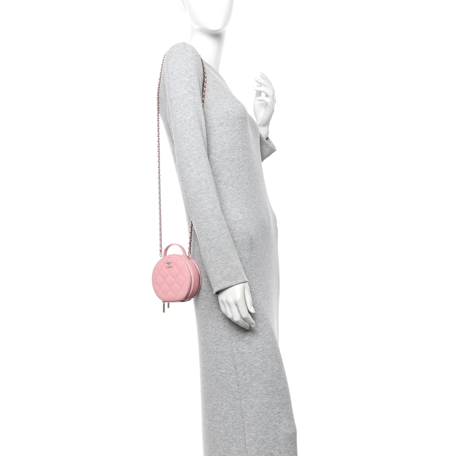 Chanel Caviar Quilted Round Handle With Care Vanity With Chain Pink 4 of 31
