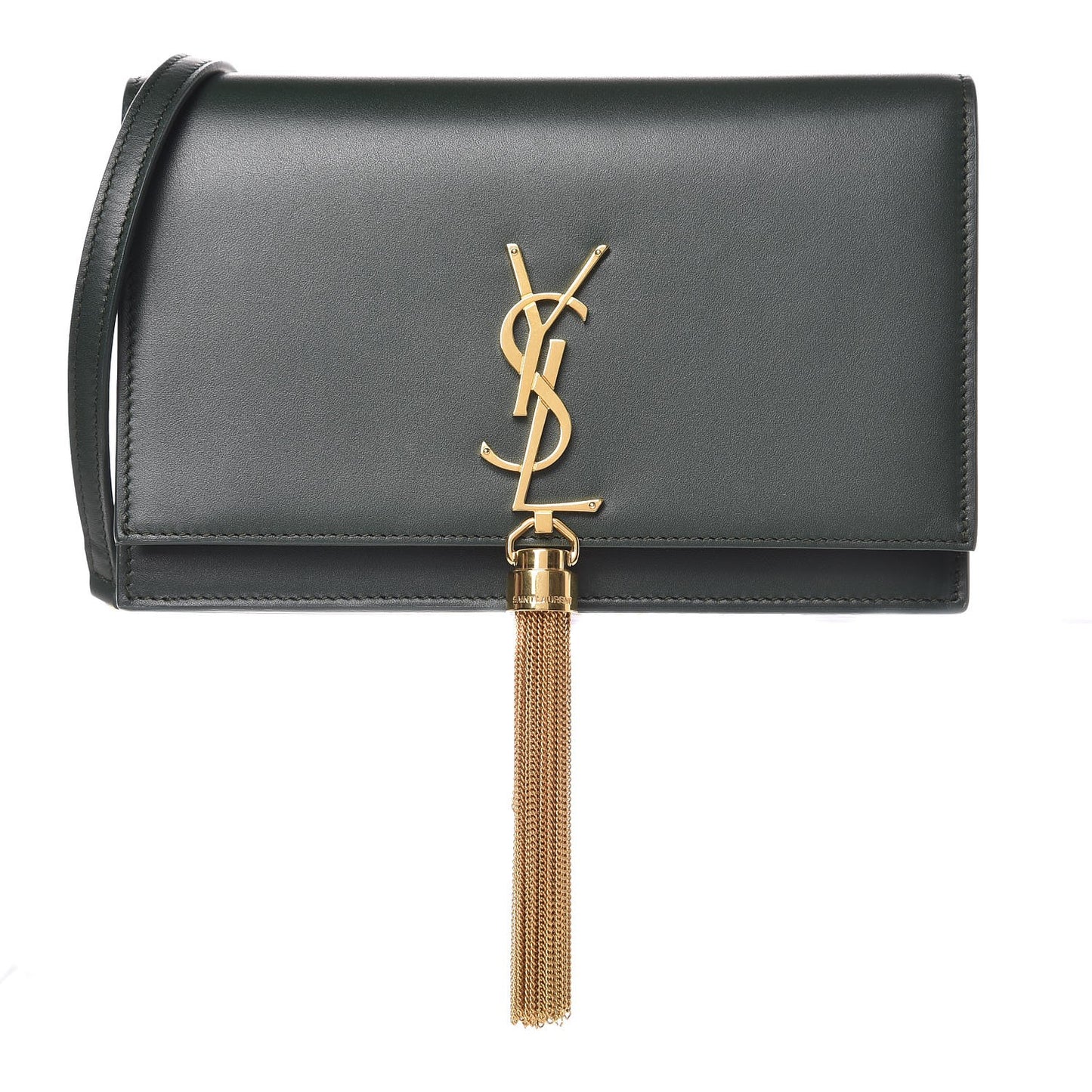 Smooth Calfskin Classic Monogram Kate Tassel Chain Wallet Dark Leaf