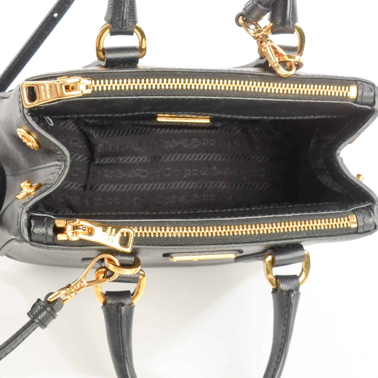 Saffiano Lux Mini Galleria Double Zip Tote Black