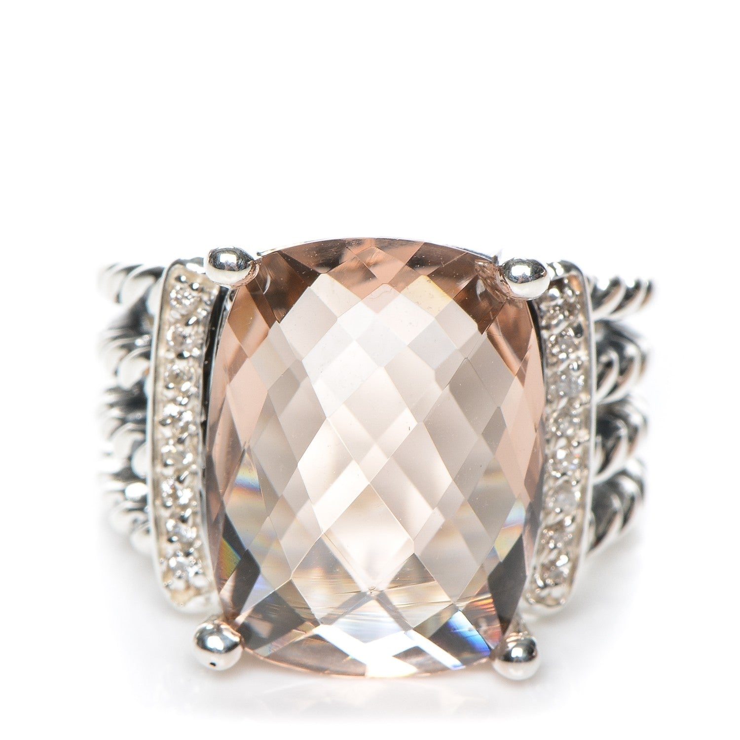 David Yurman Sterling Silver Diamond Morganite 16mm Wheaton Ring 51 5.75 1 of 5