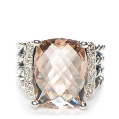 David Yurman Sterling Silver Diamond Morganite 16mm Wheaton Ring 51 5.75 1 of 5