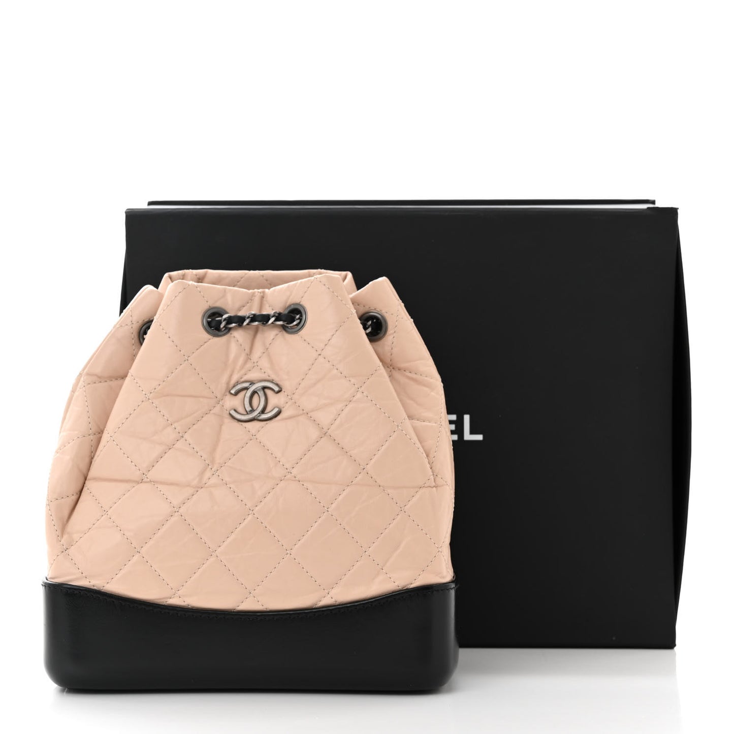 Aged Calfskin Quilted Small Gabrielle Backpack Beige Black