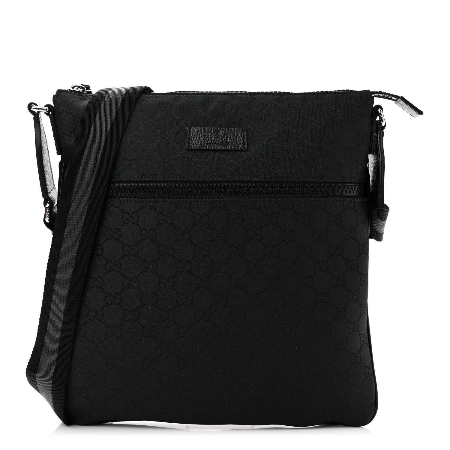 Gucci Nylon Monogram Medium Flat Messenger Bag Black 1 of 9
