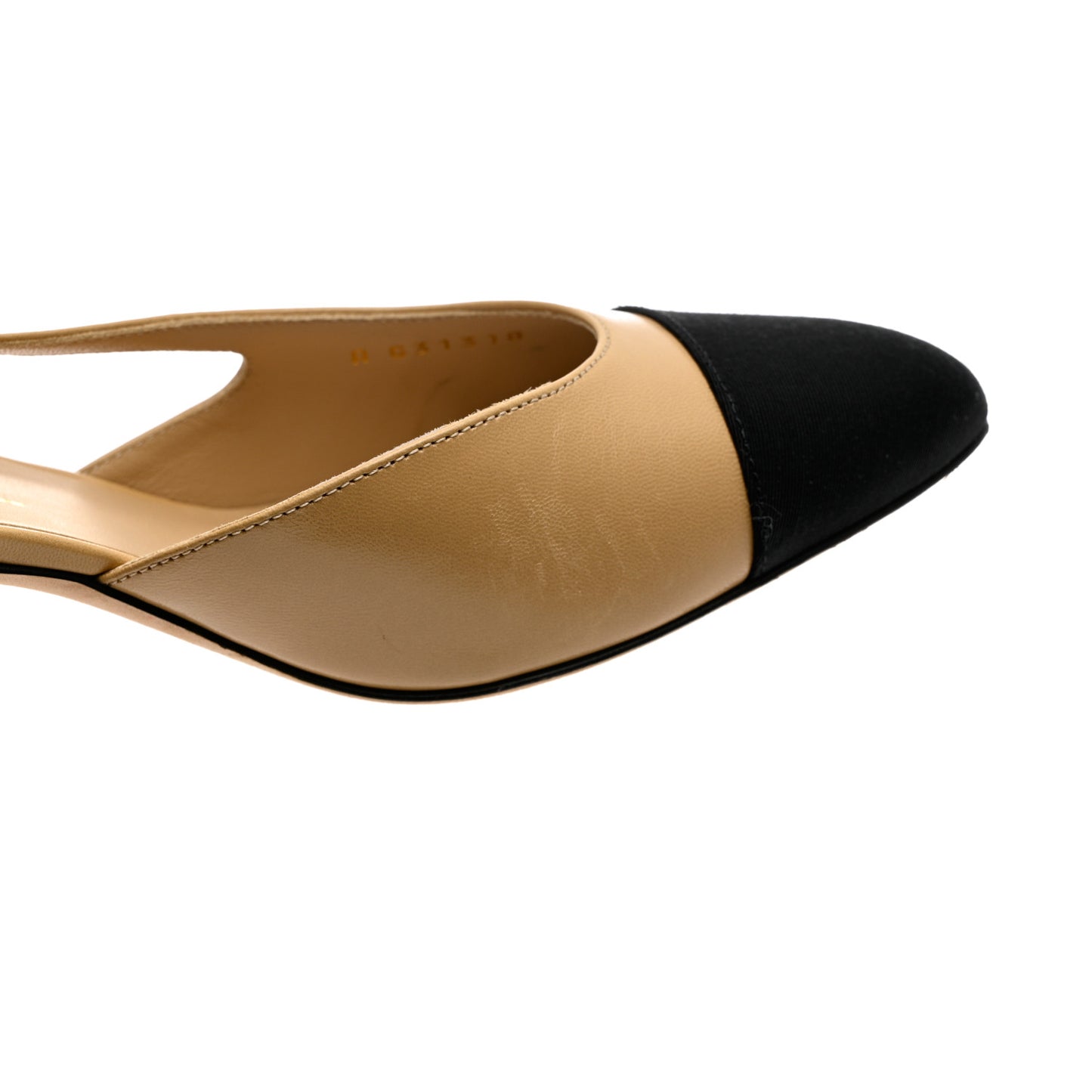 Goatskin Grosgrain Cap Toe CC Slingback Pumps 38 Beige Black