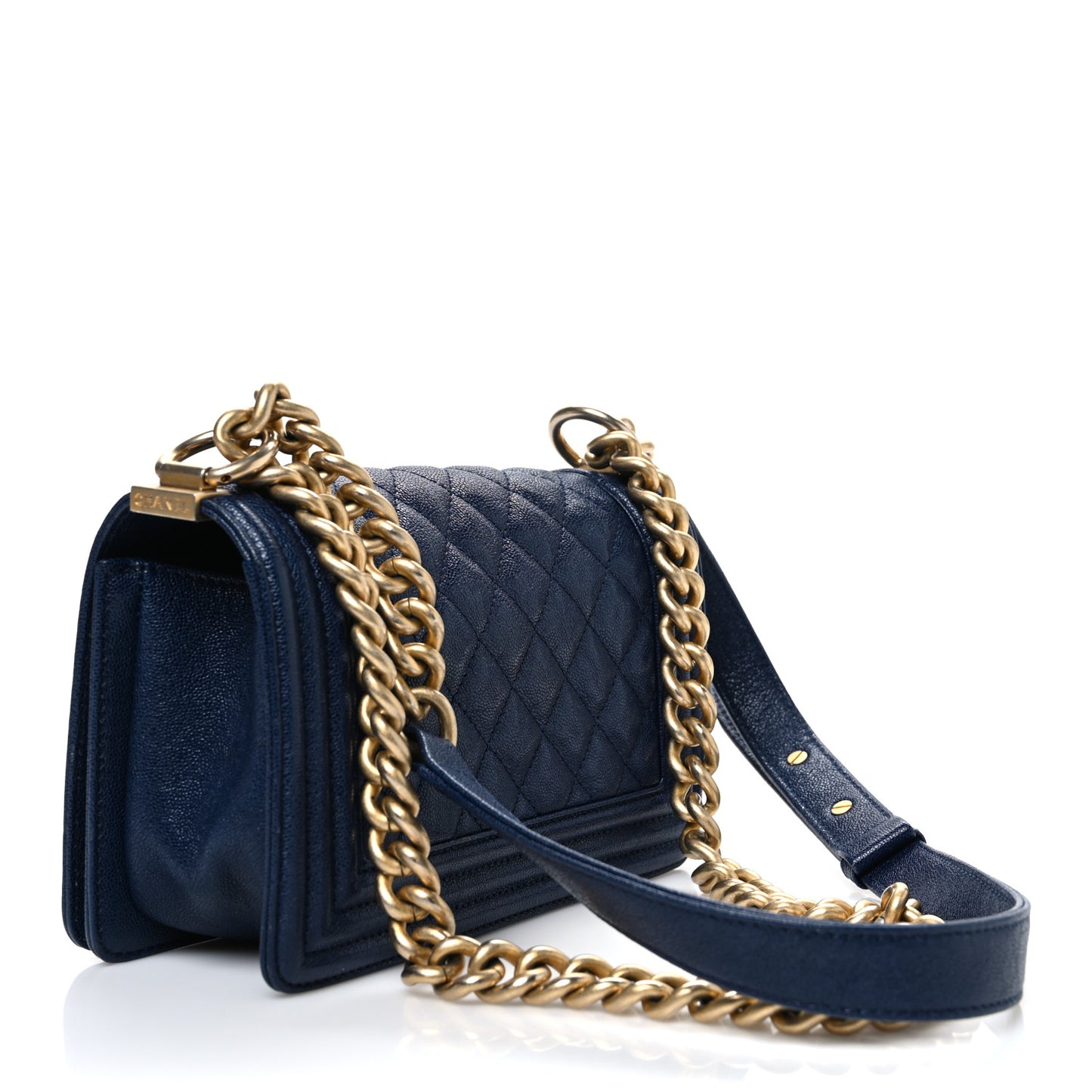 Caviar Quilted Small Boy Flap Dark Blue