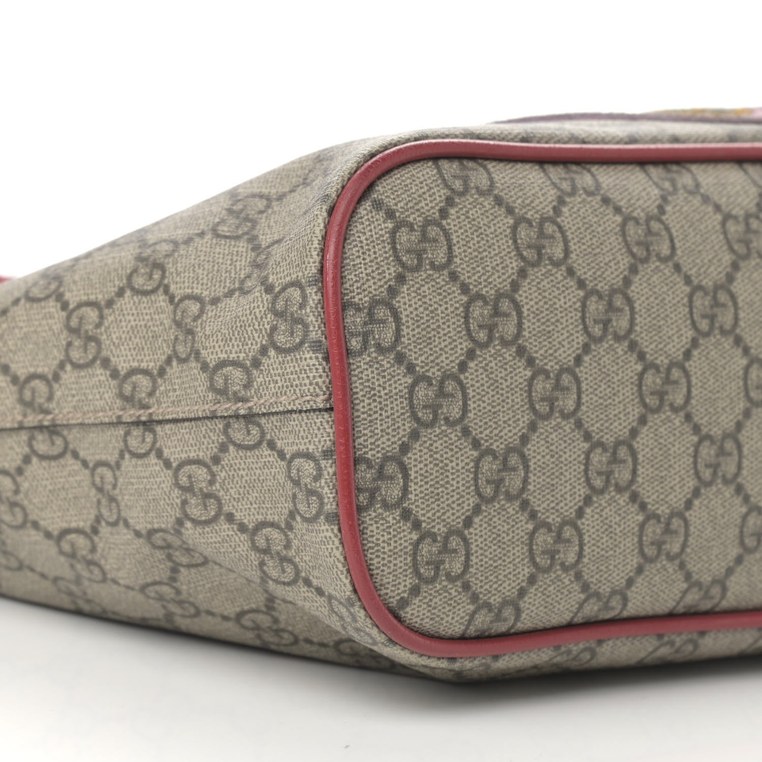 Gucci Soft GG Supreme Monogram Web Bosco Patch Small Crossbody Tote Beige Malva Hibiscus Red 10 of 15