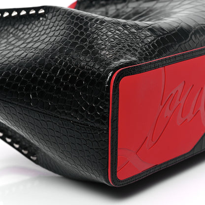 Christian Louboutin Calfskin Crocodile Embossed Spikes Small Cabarock Black 8 of 11