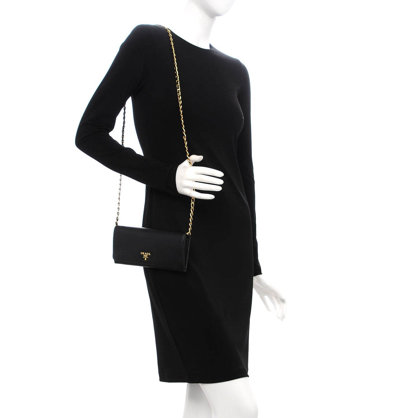 Saffiano Metal Oro Chain Wallet Nero Black