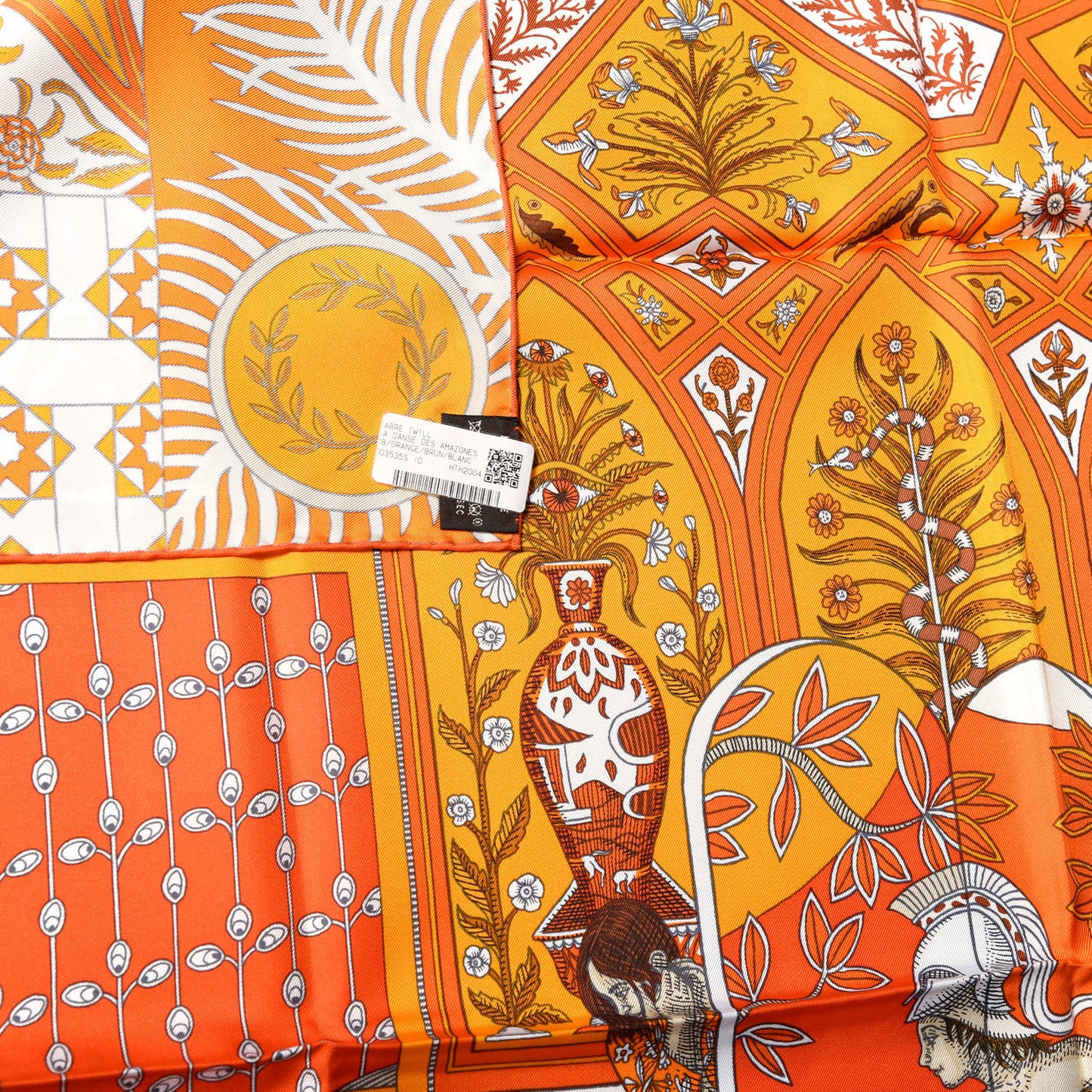 Silk La Danse Des Amazones Scarf 90 Orange Brun White