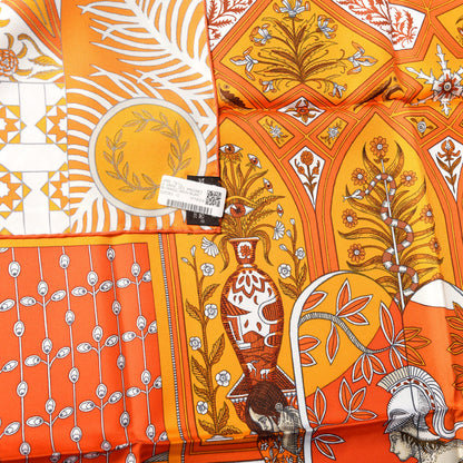 Hermes Silk La Danse Des Amazones Scarf 90 Orange Brun White 6 of 12