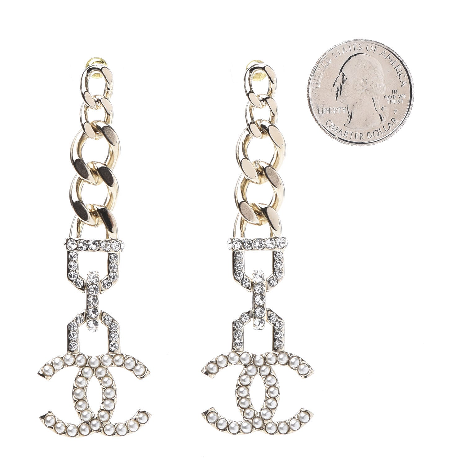 Chanel Metal Crystal CC Vendome CC Dangle Earrings Gold 2 of 5