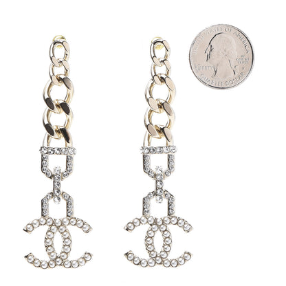 Chanel Metal Crystal CC Vendome CC Dangle Earrings Gold 2 of 5