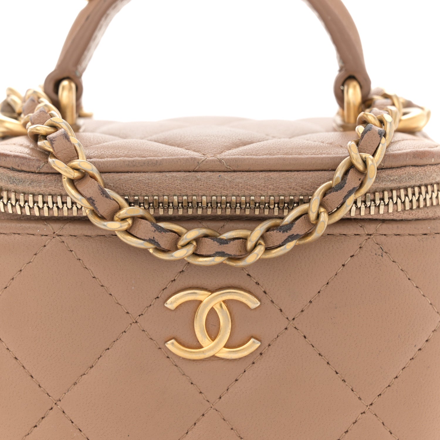 Chanel Lambskin Quilted Top Handle Mini Vanity Case With Chain Beige 8 of 14