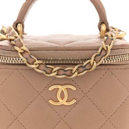 Chanel Lambskin Quilted Top Handle Mini Vanity Case With Chain Beige 8 of 14