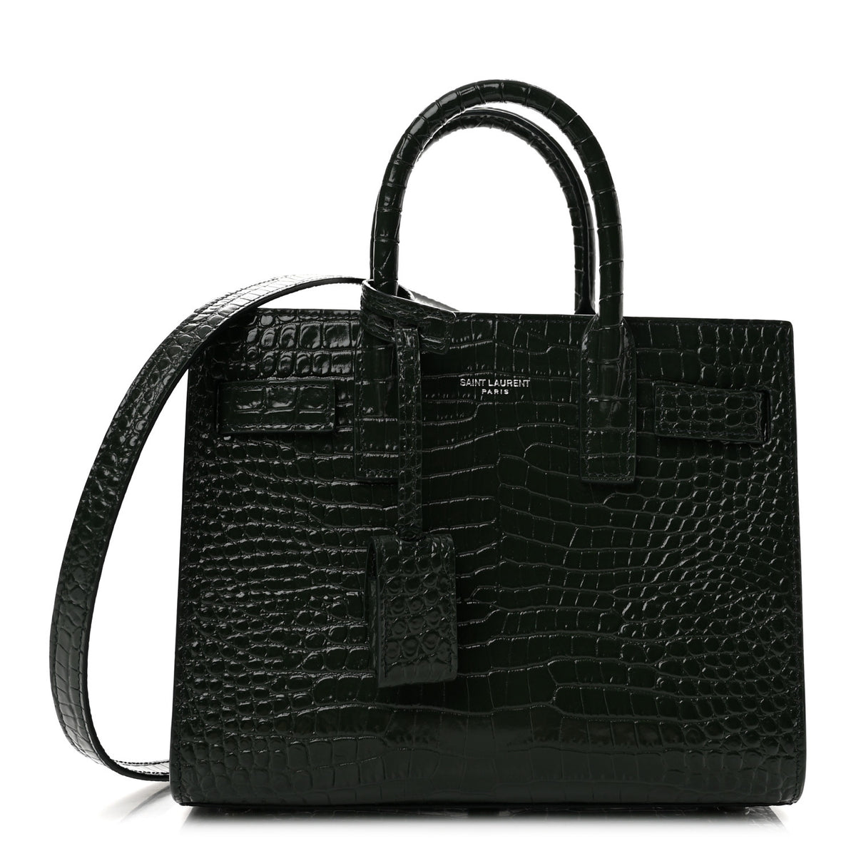Saint Laurent Calfskin Crocodile Embossed Nano Sac De Jour Dark Green 1 of 12