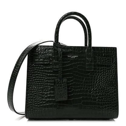 Saint Laurent Calfskin Crocodile Embossed Nano Sac De Jour Dark Green 1 of 12
