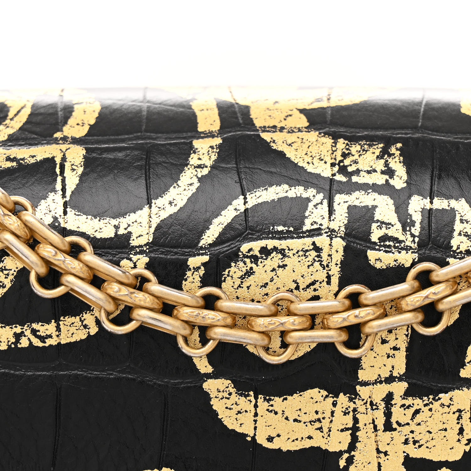 Chanel Calfskin Crocodile Embossed Graffiti 2.55 Mini Cocodile Reissue Flap Black Gold 8 of 10